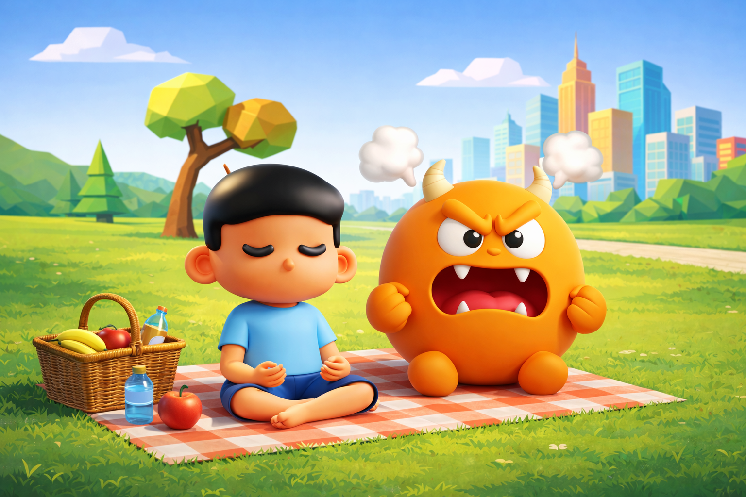 Cute monsters having a picnic - Craving Smasher characters